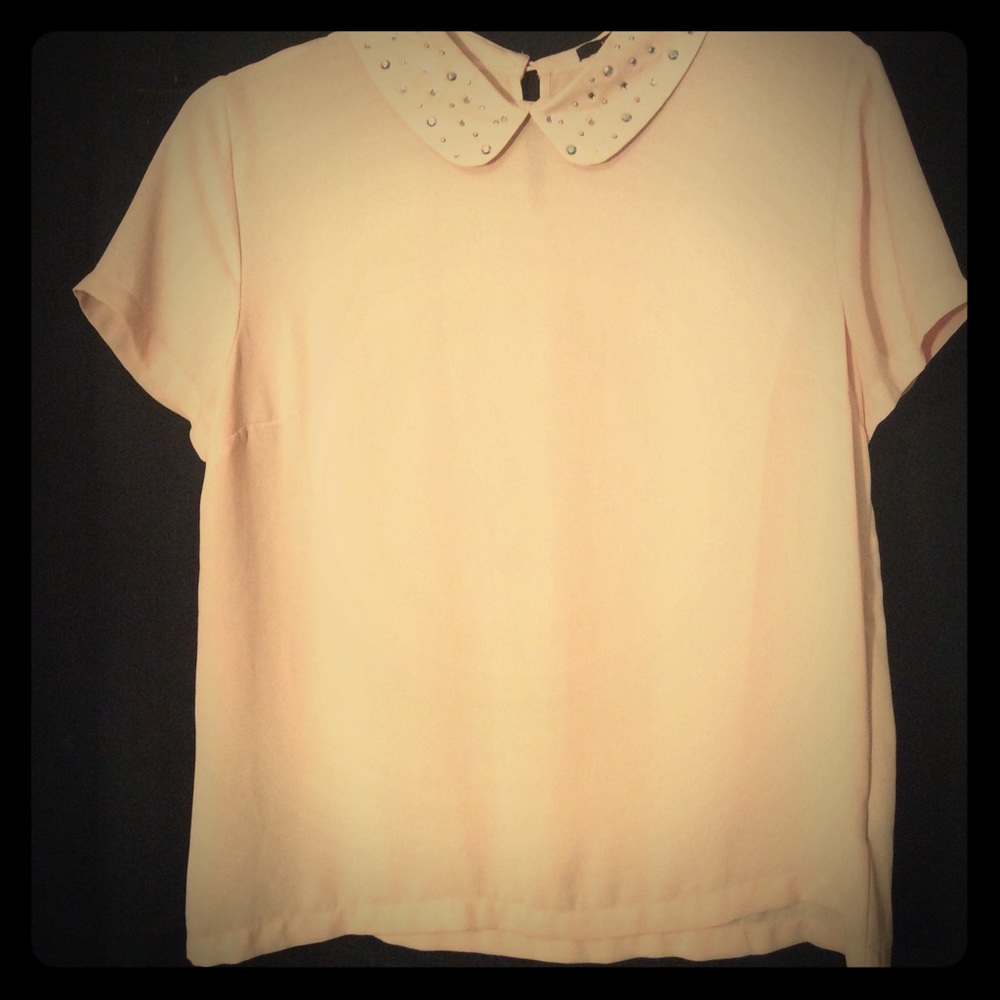 Forever 21 peach rhinestone embellished collar top